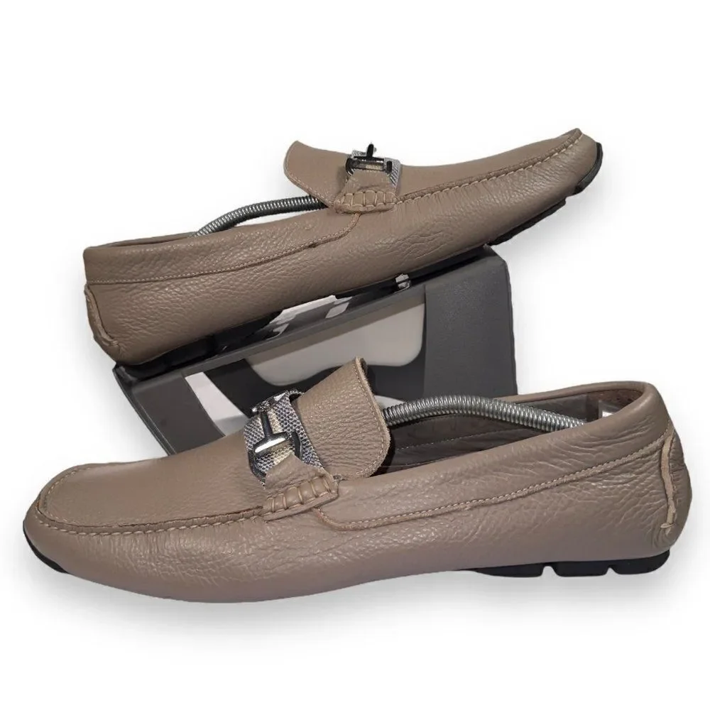 Donald Pliner Dacio Horse Bit Driving Leather Loafers Beige Men's 13